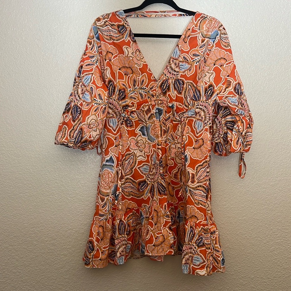 MISA Los Angeles Sari Floral Poplin Balloon Sleeve Mini Dress size small NWT